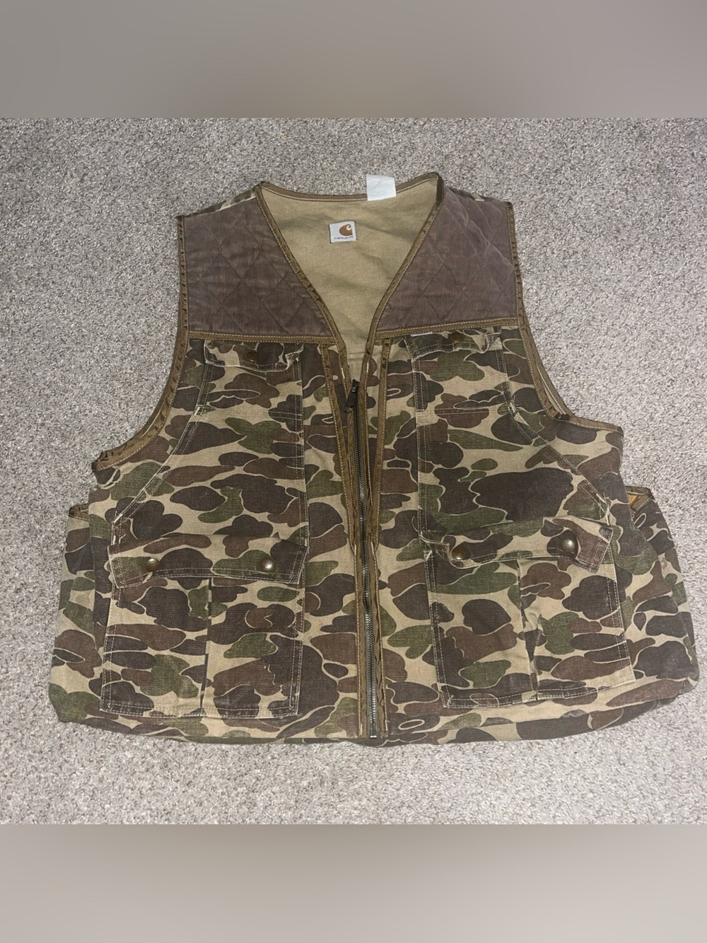 80s Carhartt Camouflage Utility Vest Large Distressed Cotton Shell Corduroy USA